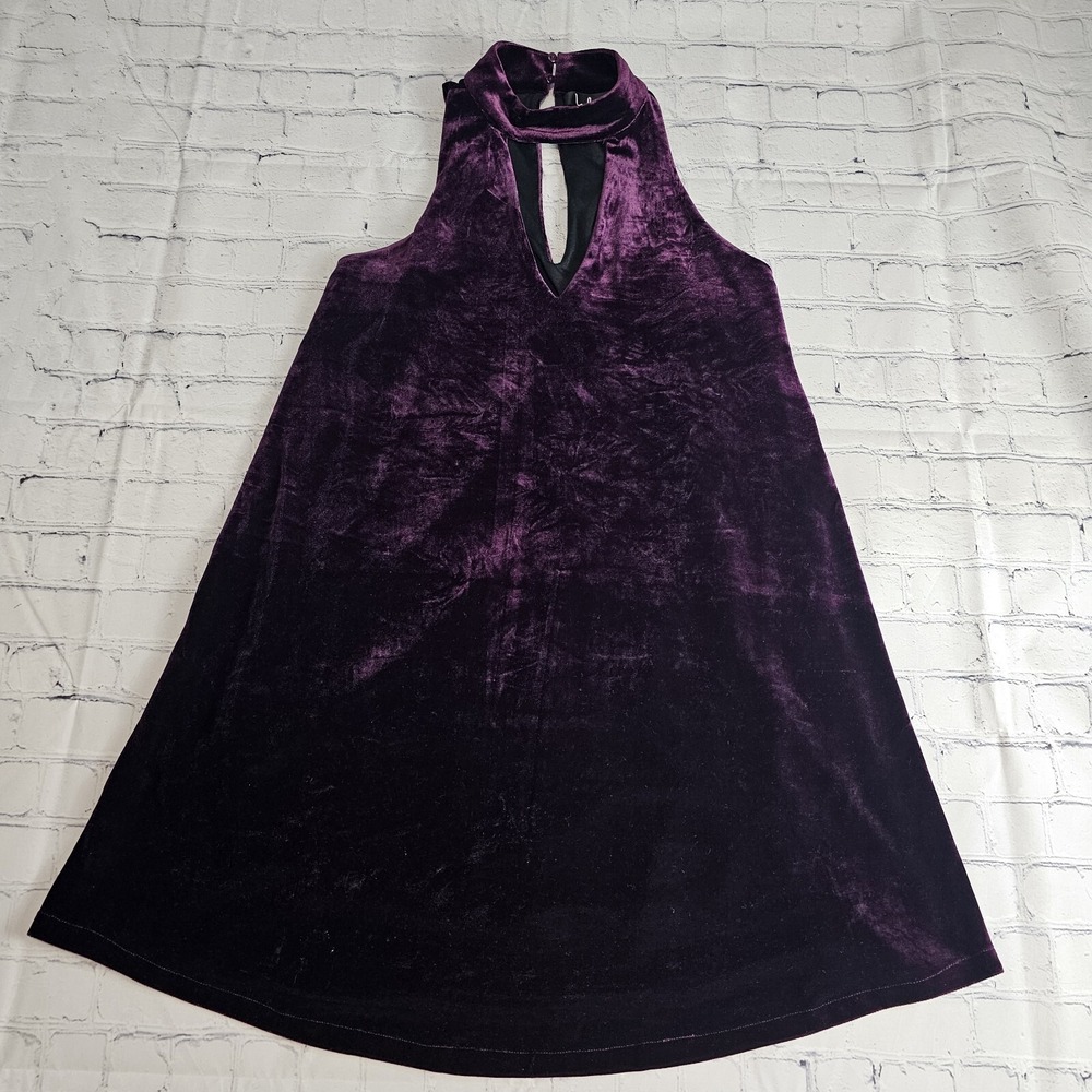 NWT Lulus Sweet Song Plum Velvet Swing‎ Mock Neck Cut Out Dress Size Small
